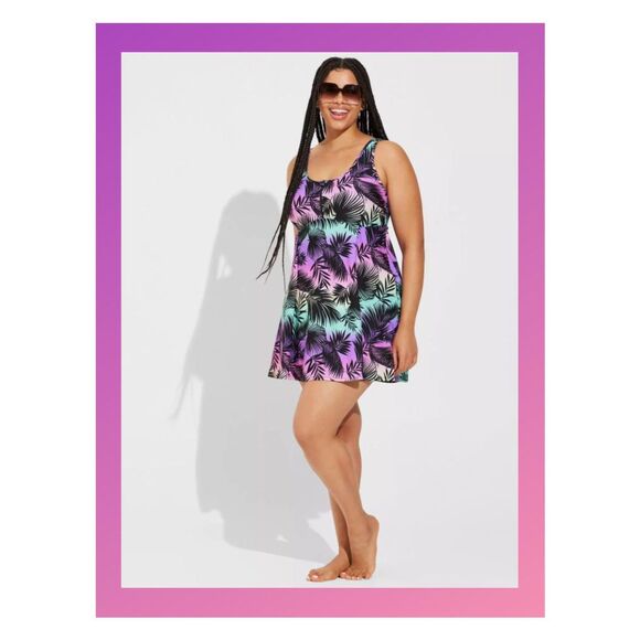 torrid Other - NWT Torrid Gradient Shadow Leaves Wireless Long Zip-Front Swim Dress With Shorts